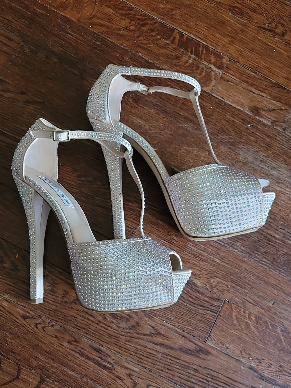 Steve Madden Ivory Crystal Platform T-Strap Heels